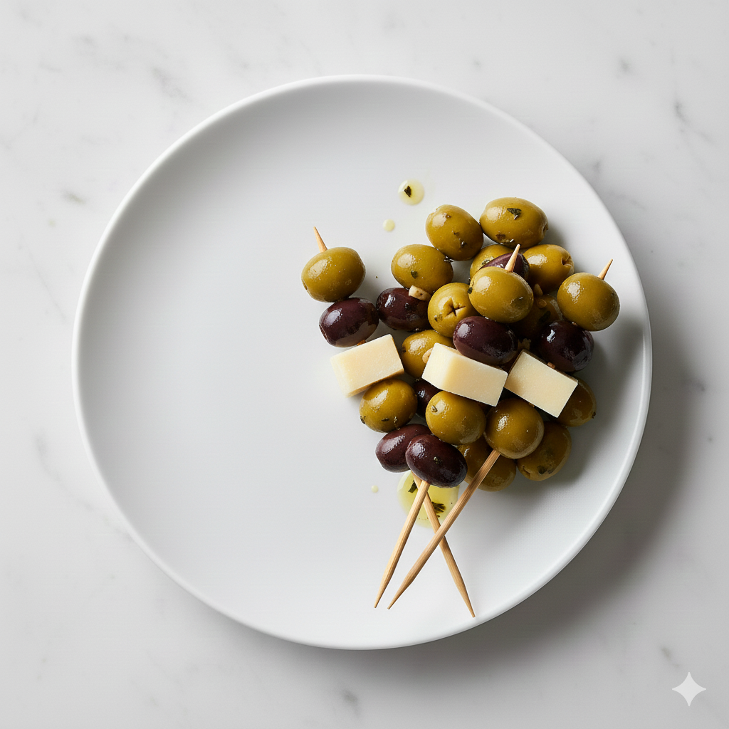 Fromage en cubes et olives marinées